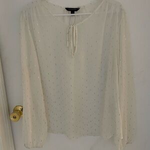 Sheer cream blouse with gold accent marks